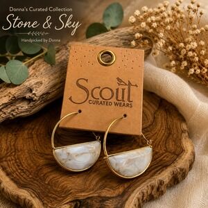 Scout Curated Wears Stone Hoop Earrings Gold Tone White Marble Half Moon Boho